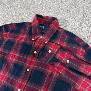 Ralph Lauren  Shirt Mens M Red Blue Plaid Button Down Classic Fit Long Sleeve